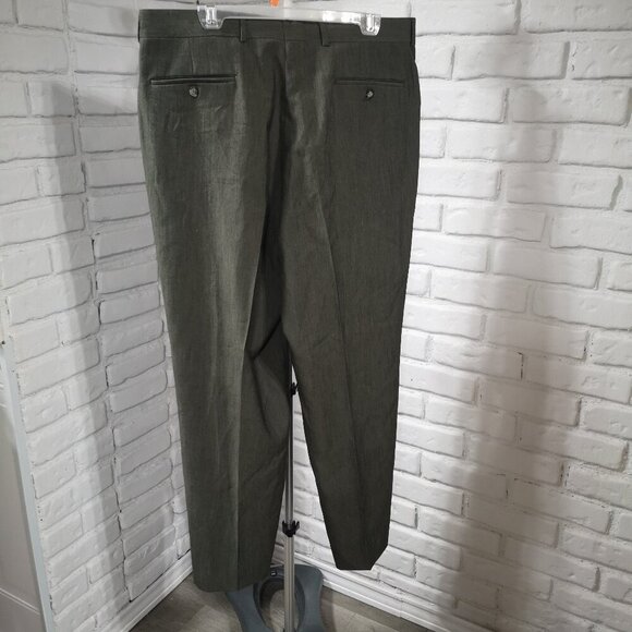 Cricketeer Men's Flat Front Olive Green 35% Wool Made in Canada Dress Pants - Picture 2 of 11
